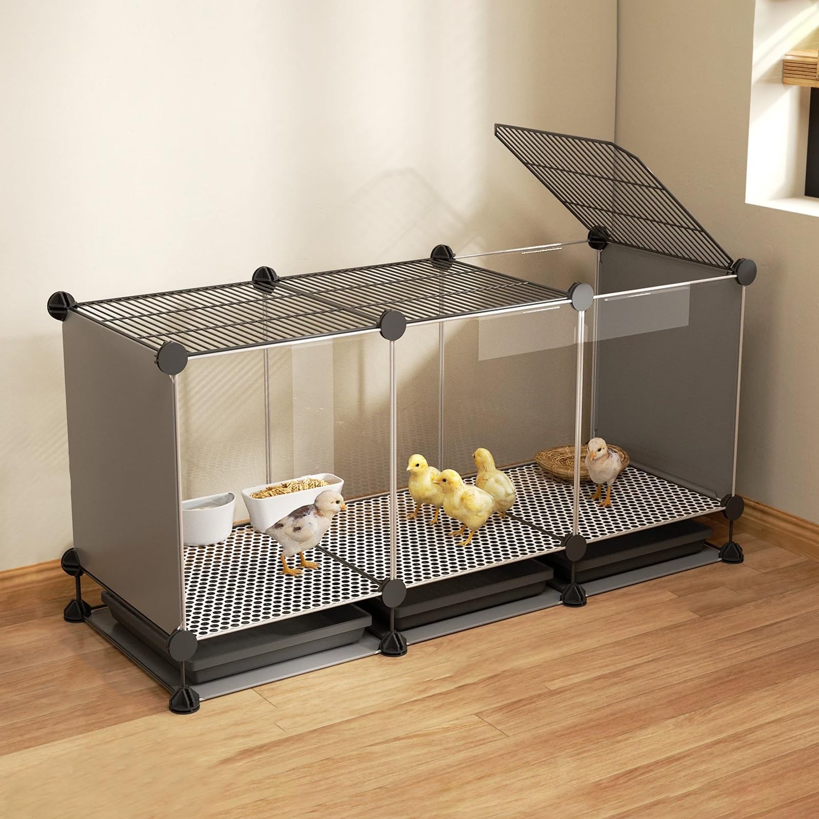 Poultry Housing Enclosure for Chick Rearing with Clear Panels, DIY Build, Pull-Out Tray for Indoor or Outdoor Use, Ideal for Hobby Breeders, 74x38x48 cm