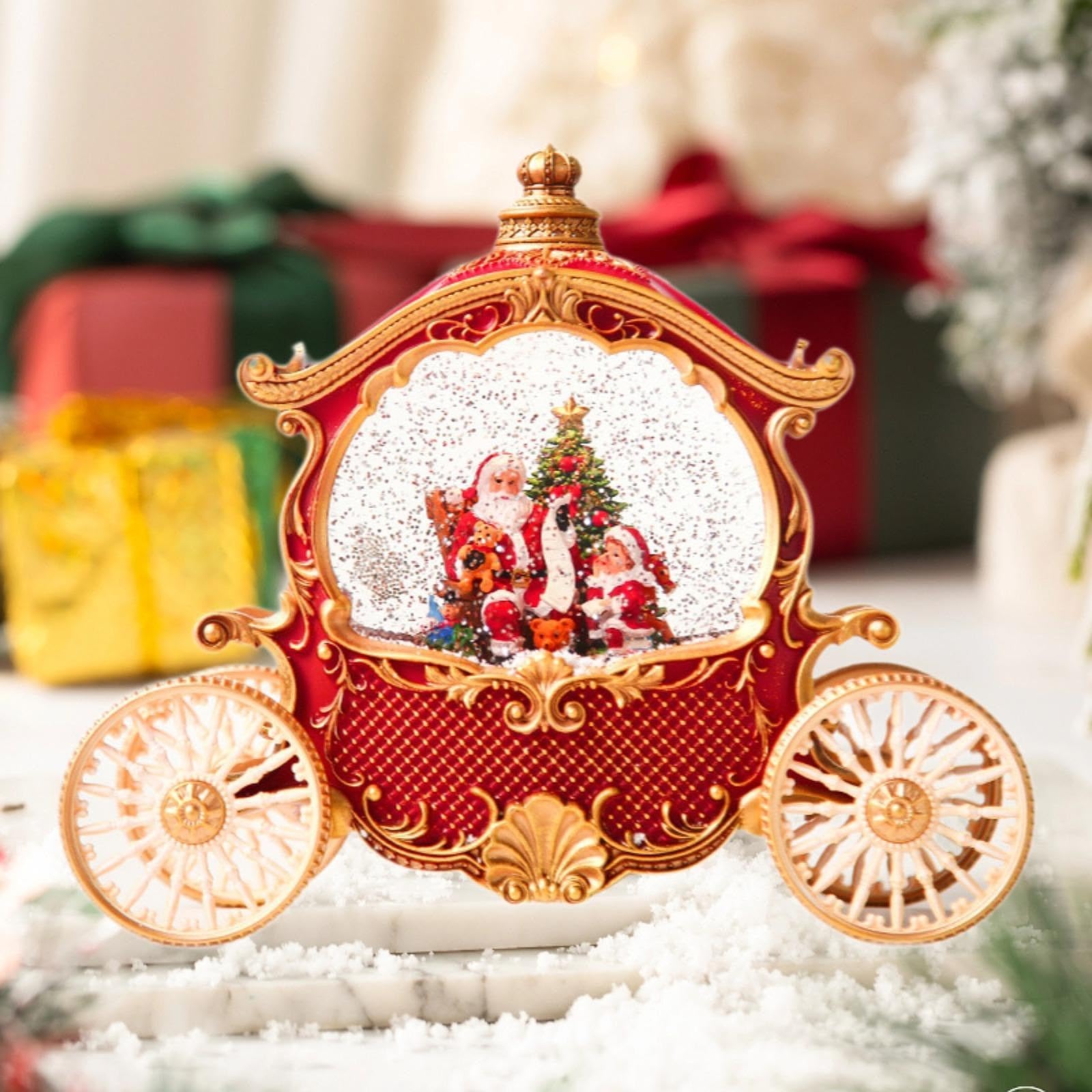 MERIGLARE Adorno de Bola de Nieve Navideña con Forma de Carroza de Papá Noel para Navidad Y Cumpleaños