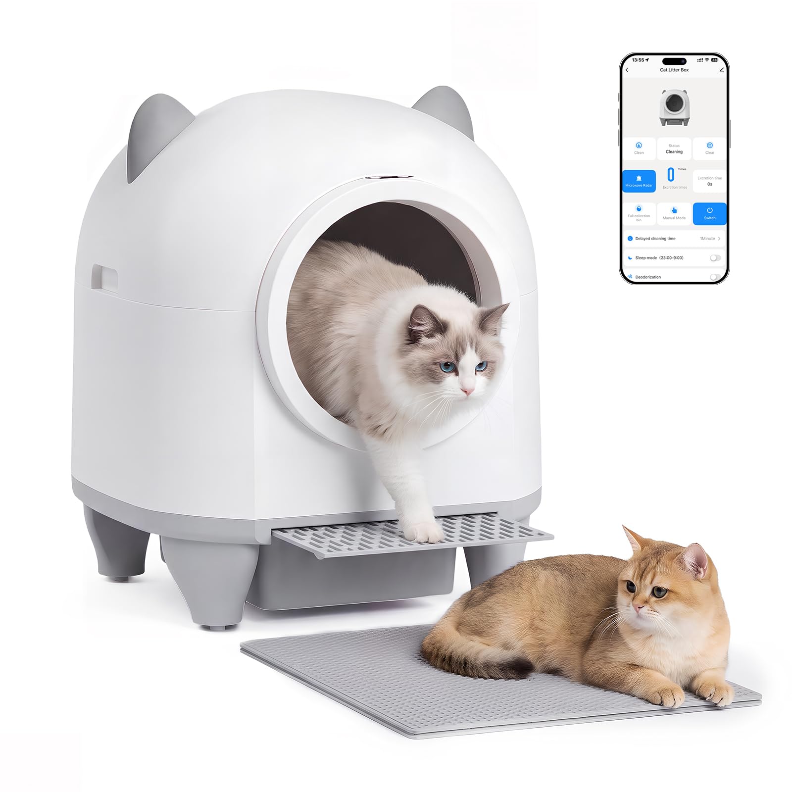 TRIUMPHKEY Lettiera Autopulente per Gatti, 90L XXL, Controllo App e Sensori | Lettiera Automatica per Gatti con Contenitore da 8,5L, Sensori, Controllo degli Odori e Meno Manutenzione Quotidiana