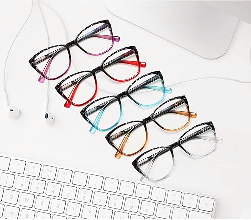 Miniatura 8 de YTDBNS Paquete de 5 lentes de lectura de ojo de gato, lentes de bloqueo de luz azul con bisagra de resorte, anteojos para lectores antifatiga