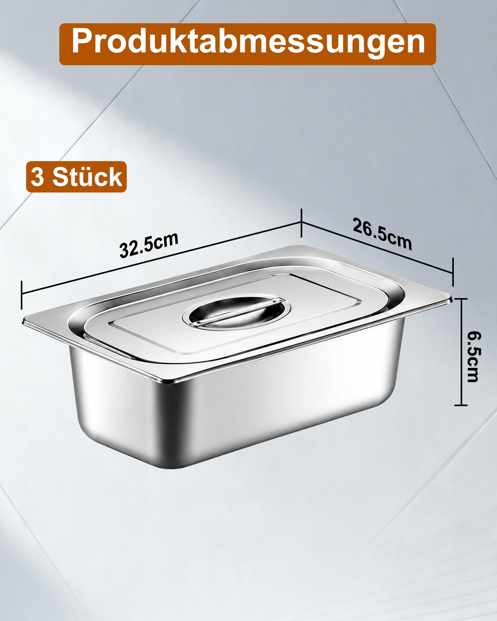 Set di 3 contenitori GN 1/2 con coperchio, 32,5 x 26,5 x 6,5 cm