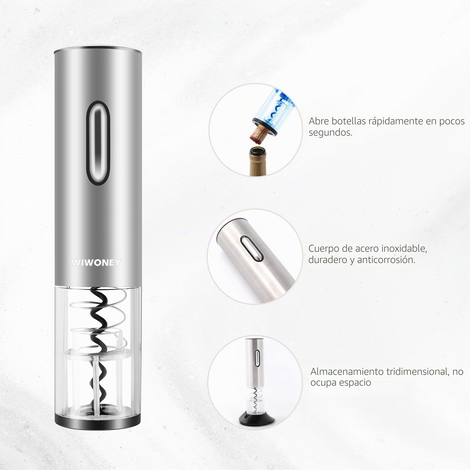 Sacacorchos Eléctrico, Abridor Botellas de Vino Profesional, Sacacorchos Eléctrico de Acero Inoxidable con Puerto de Carga USB, Cortador de Cápsulas, Tapón de Vacío y Vertedor