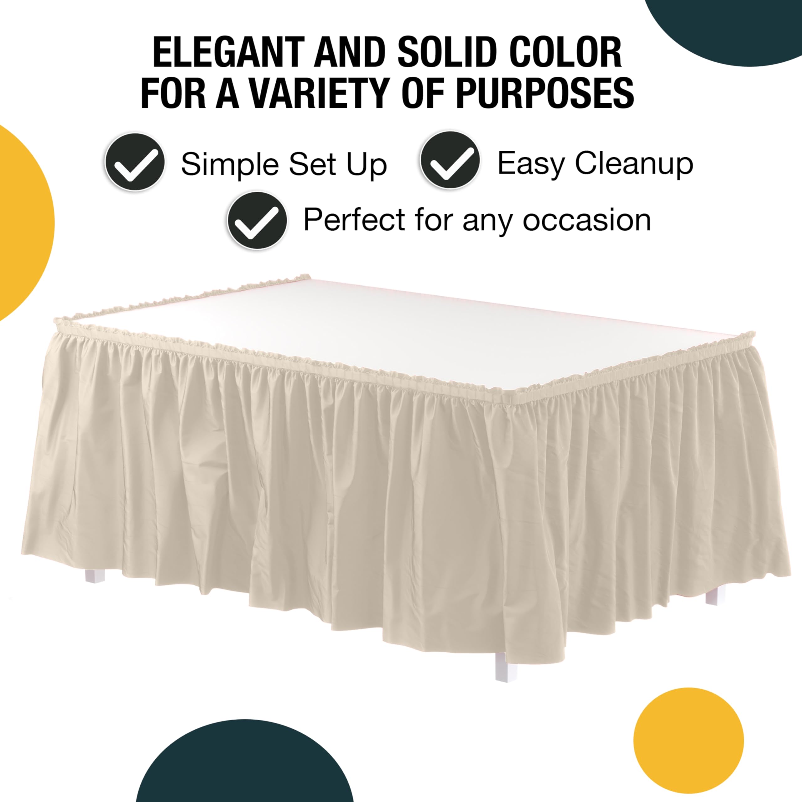 Exquise solide Couleur 4,3 m. Plastique Nappe Jupe, plastique jetables Tableskirts – 6 fils ivoire