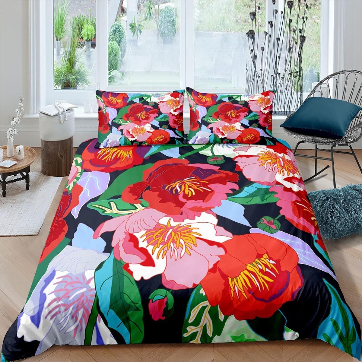 Housse de couette fleurs 260x240 au motif 3D nature pour une chambre parentale cocooning