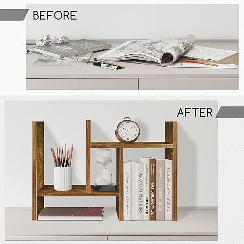 Miniatura 3 de Jerry & Maggie - Organizador de escritorio para oficina, estante de madera ajustable  Estilo libre doble H pantalla  Estante de pie natural