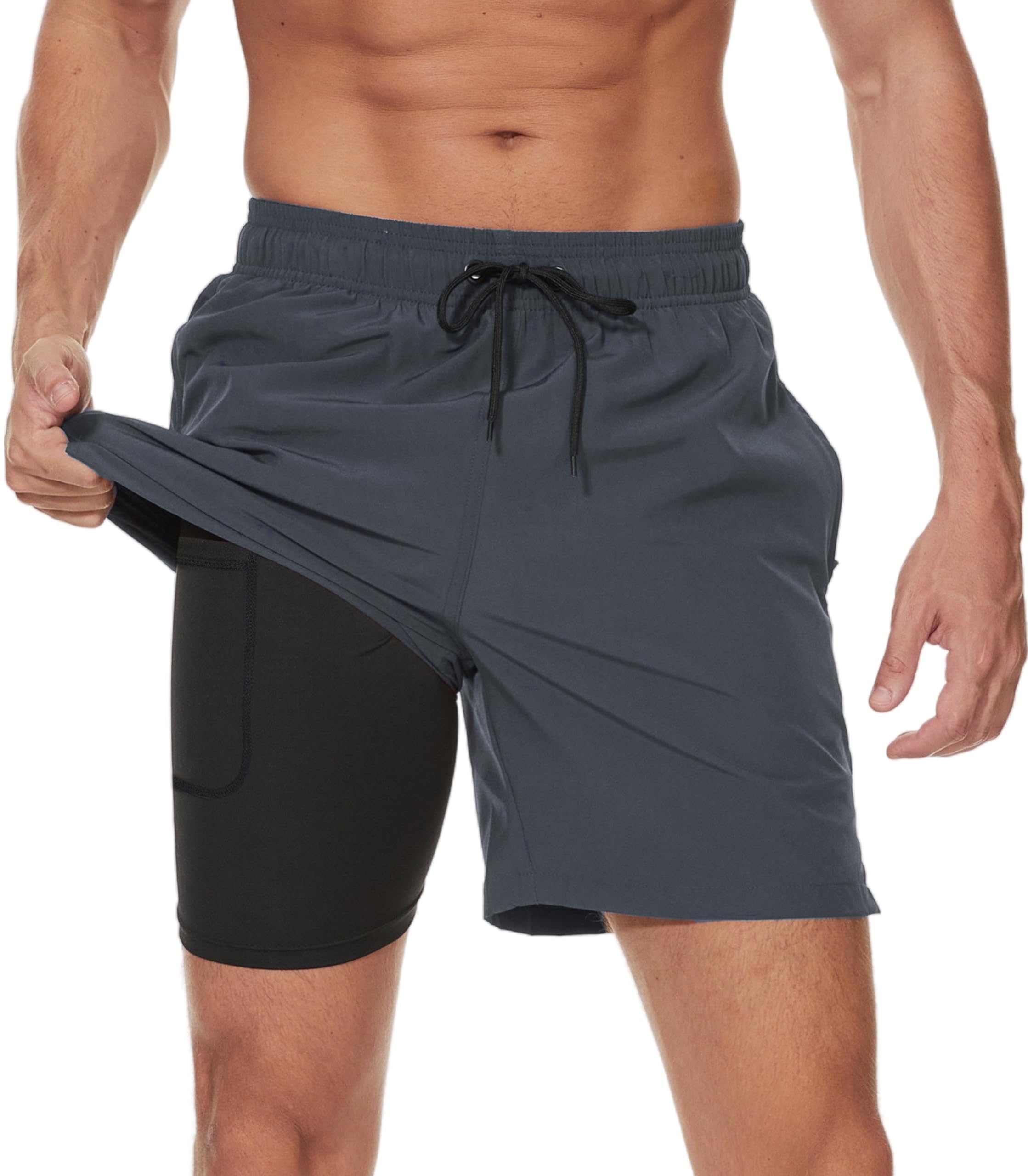 Badehose Herren Badeshorts 2-in-1 Schnelltrocknend Badehose für Herren Badehosen Schwimmhose Männer Badehose mit Innenhose und Reißverschlusstaschen