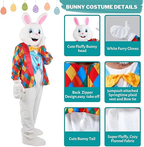Miniatura 5 de Padama Disfraz de conejo de Pascua para adultos disfraz de conejo de lujo disfraz de mascota para fiesta talla grande traje de vacaciones para