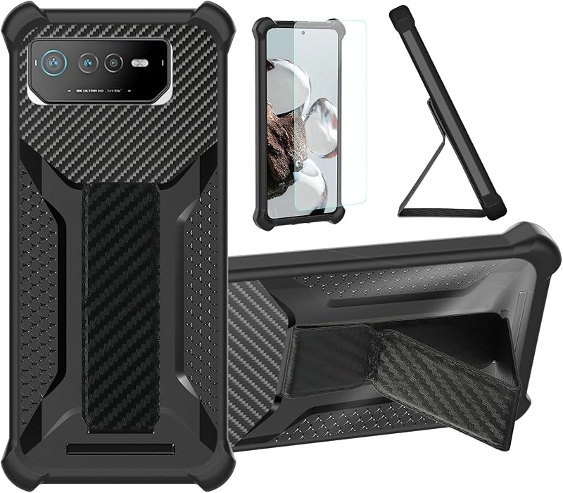 Case Compatible for Asus ROG Phone 6 Phone Case Cover [with Tempered Glass Screen Protector] Hybrid Case [Folding Support Magnetic] [Frosted Anti-Fingerprint] Black