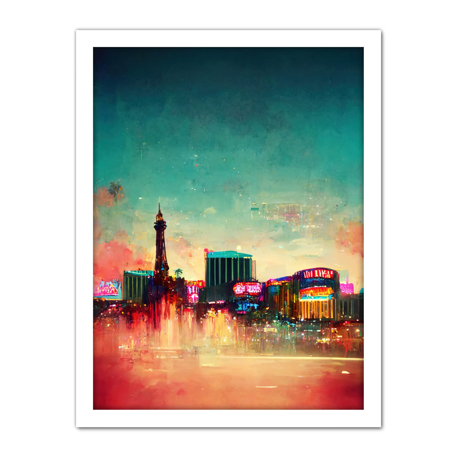 Doppelganger33 LTD Modern Las Vegas Skyline Colourful Acrylic Cityscape Artwork Framed Wall Art Print 18X24 Inch