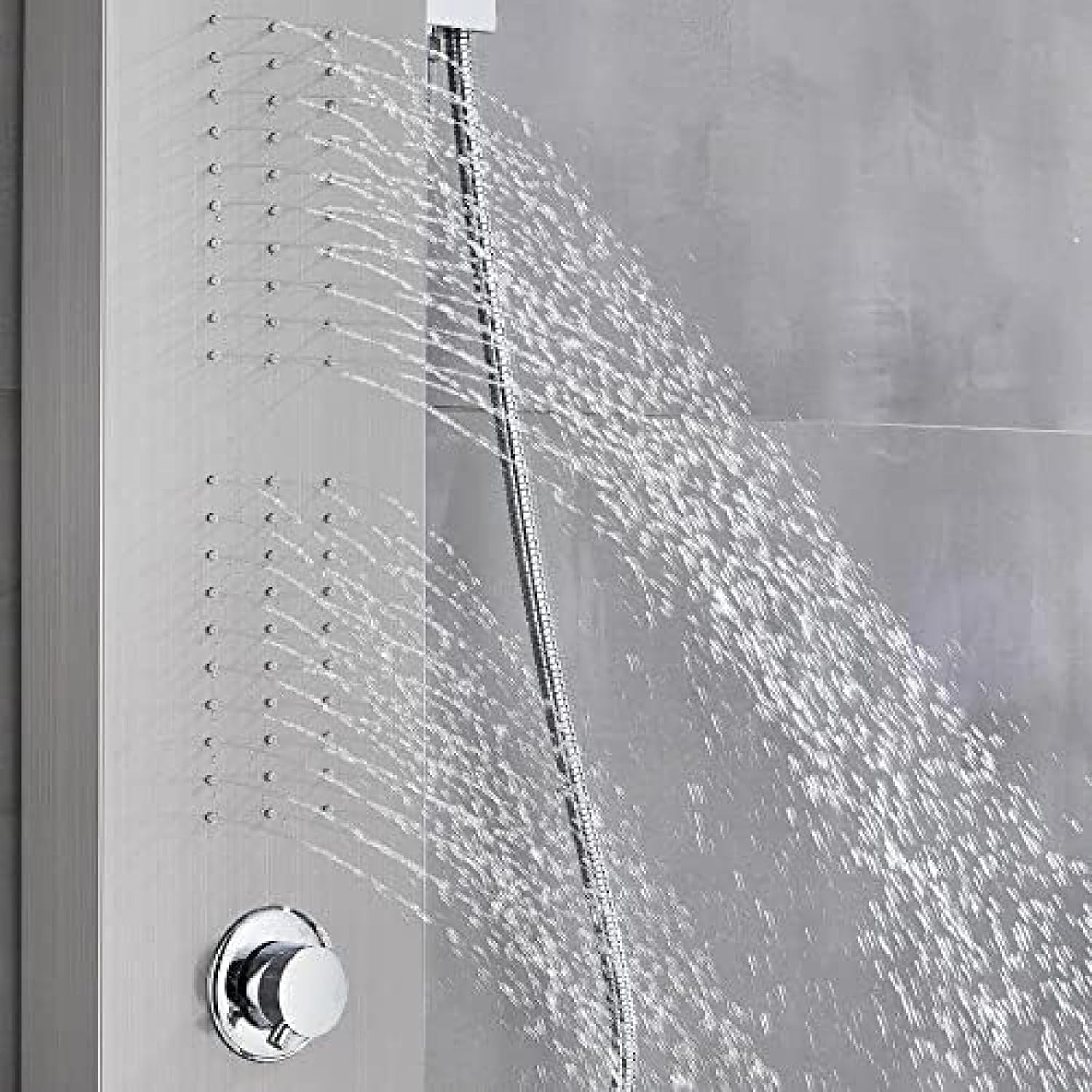 Shower System, Stainless Steel LED Shower Panel, Tower Rain, Waterfall Massage Nozzle System, Mixer Shower Column-Black 9001,Brushed Nickel 8013(Black 8011) (Brushed Nickel 8011)