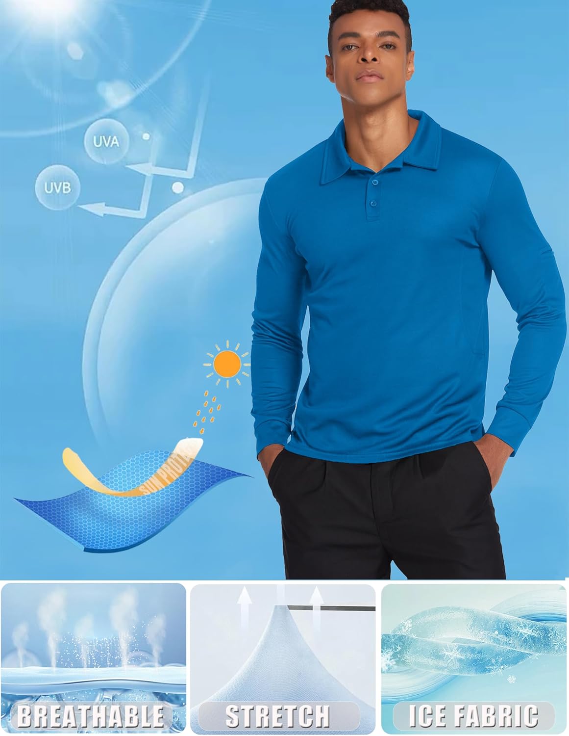 Deyeek Men's Polo Shirts Long Sleeve Golf Polo Shirts for Men Quick Dry UPF 50+ Sun Protection Polos Casual Collared Shirts - Image 5