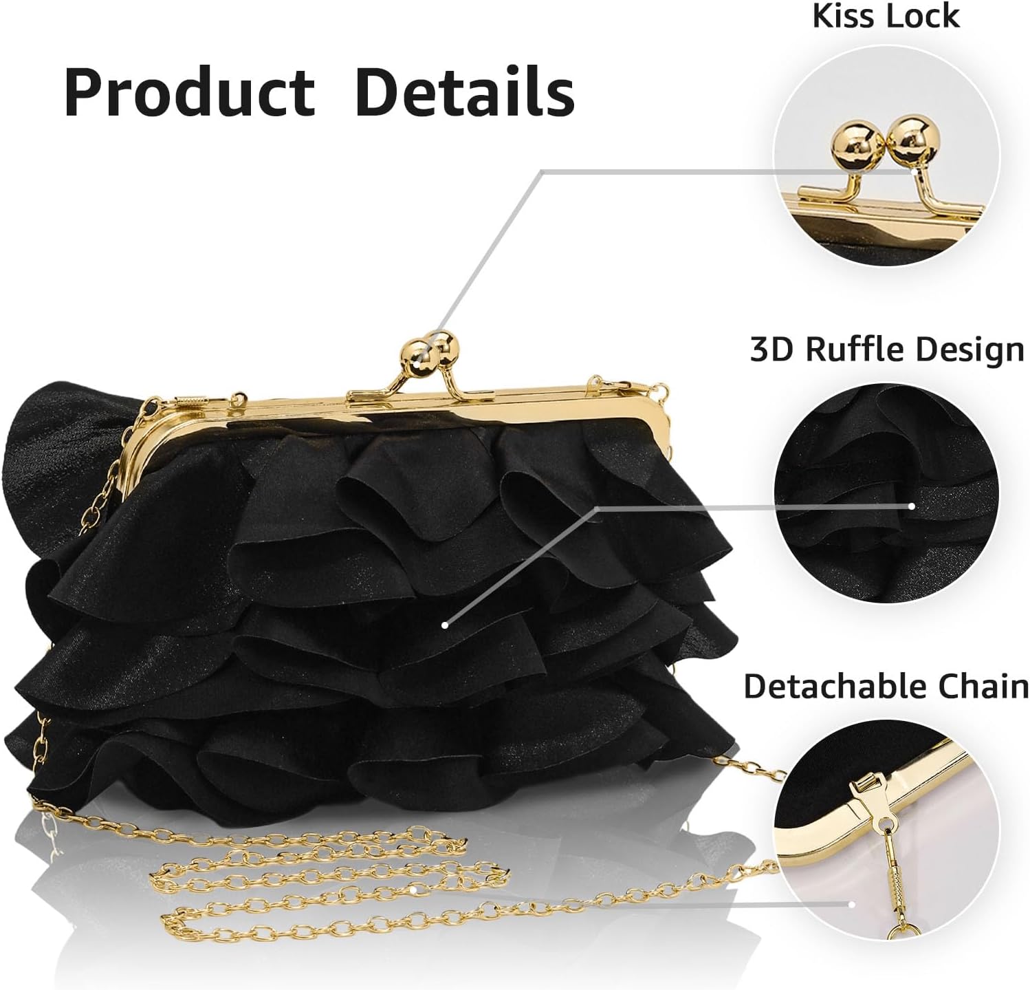 Floral Clutch Purses for Women Soft Satin Evening Bag Formal Clutch Bride Purse Ruffle Party Wedding Bag