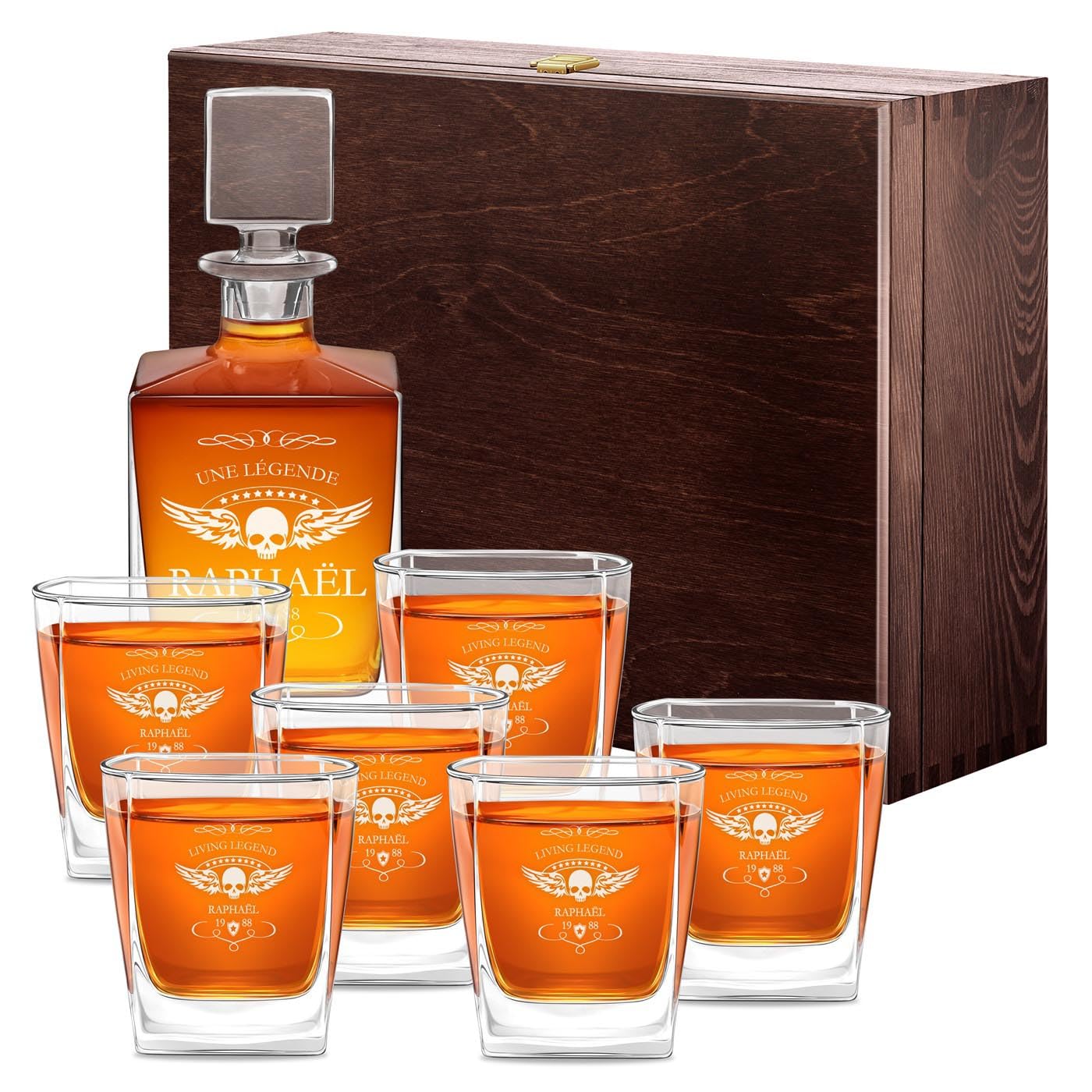 Maverton Set Whisky personnalisable - Ensemble de Carafe en verre de 810 ml et 6 verres de 250 ml pour lui - meilleur copain - Service Whiskey pour papa - Cadeau anniversaire homme - Légende