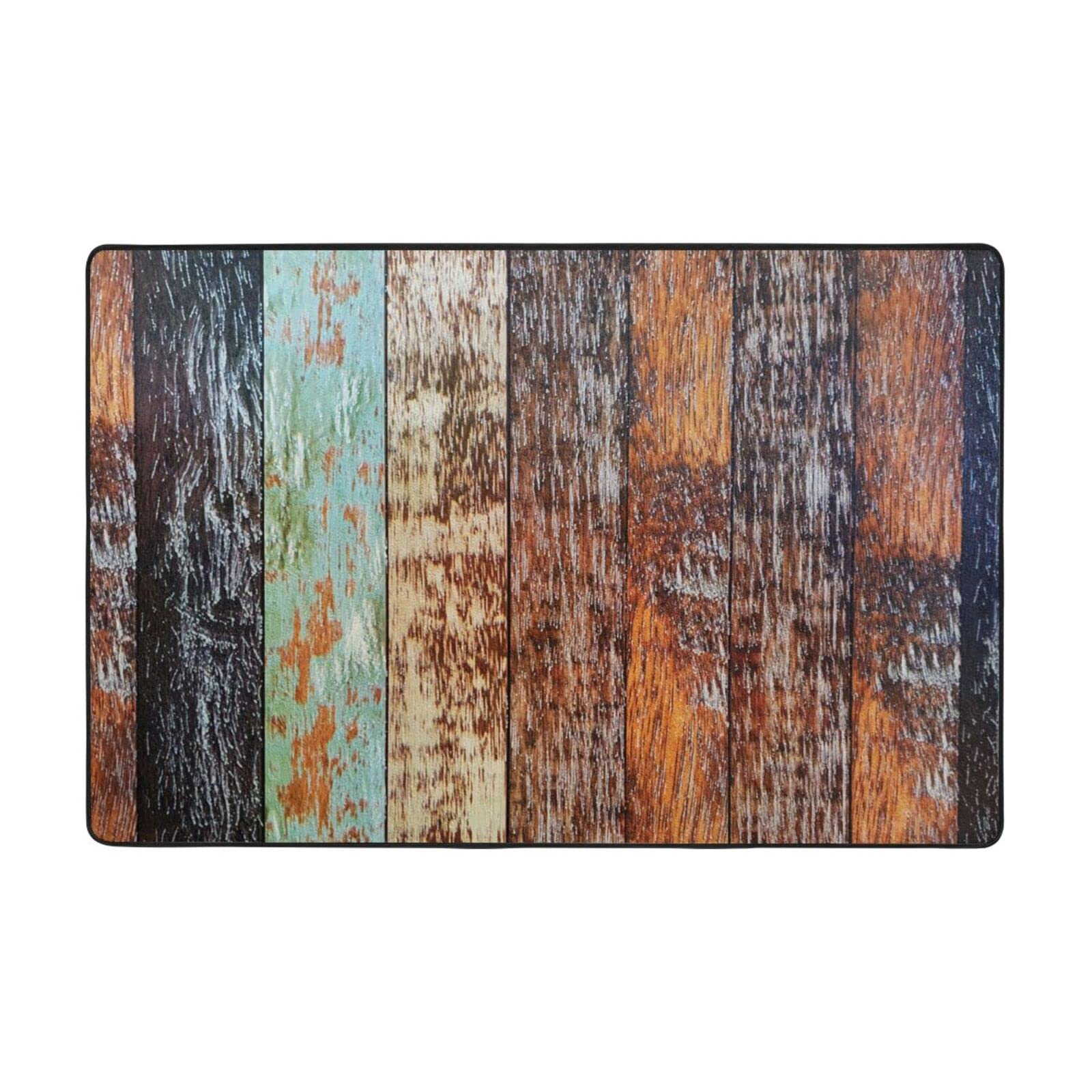 Tapis en flanelle motif briques de bois colorées PEIXEN 122x183cm