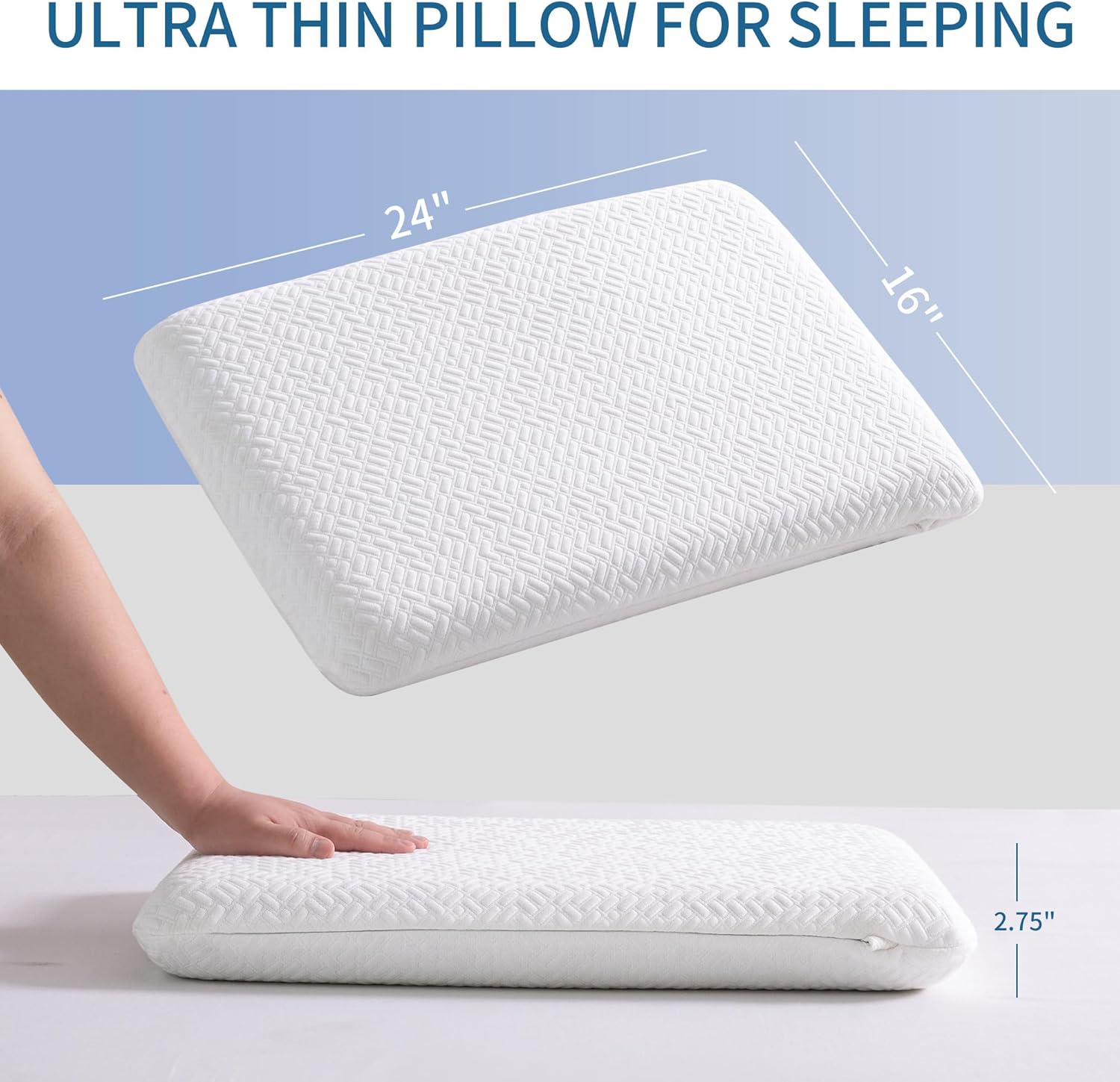 Ultra Thin, Flat Pillow for Sleeping 2.75 Inch Height, Thin Memory Foam Pillow for Stomach Sleeper, Slim Bed Pillow for Side and Back Sleepers, Standard Size - Image 2