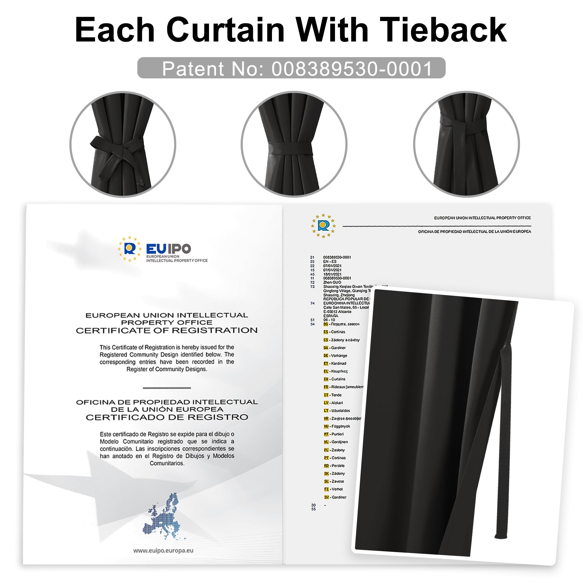 Hiasan Gardinen Verdunkelungsgardinen, Schwarz 245x140 cm(H x B), 2er Set | Thermogardinen und Kälteschutz mit Kräuselband, blickdichte Vorhänge für Wohnzimmer und Schlafzimmer inklusive Krawatten