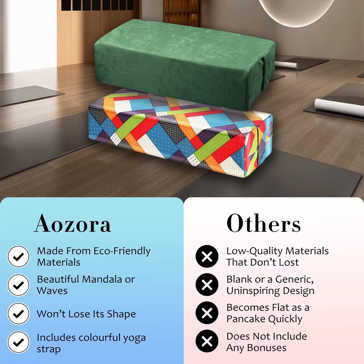 Aozora Yoga Bolster Pillow for Restorative Support & Meditation, Carry Handle & Strap Included, 8-Feet Length Green