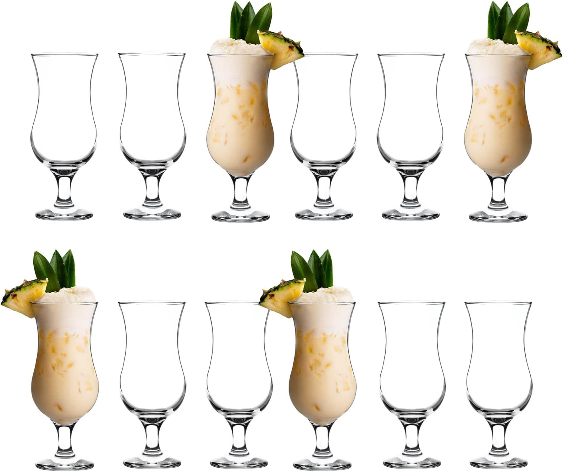 LAV Fiesta Pina Colada Glasses - 390ml - Clear - Pack of 12 - Large Tall Hurricane Pineapple Martini Milkshake Party Drinking Glass Set