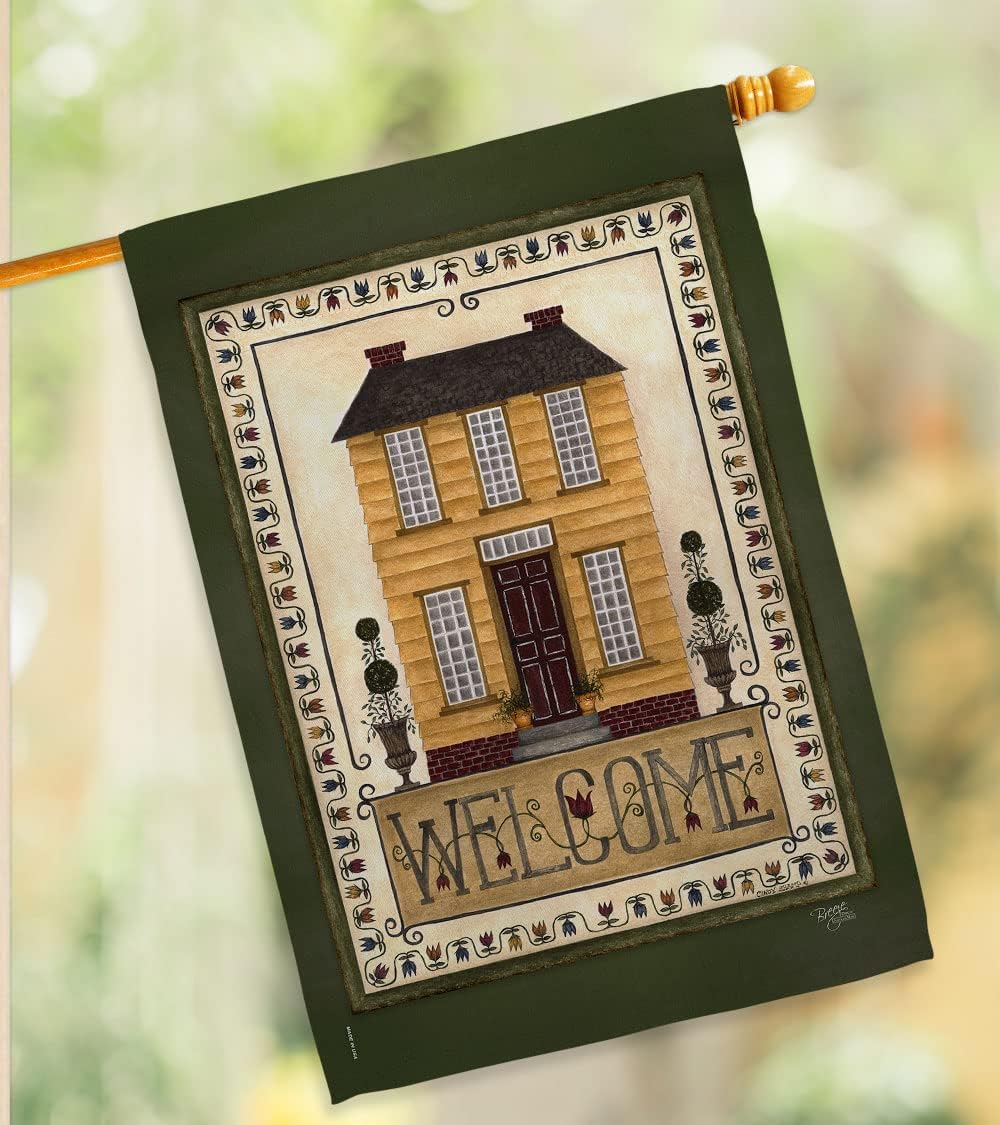 Breeze Decor H100068 Welcome Yellow House Inspirational Sweet Home Decorative Vertical Garden Flag, 28" x 40", Multicolor