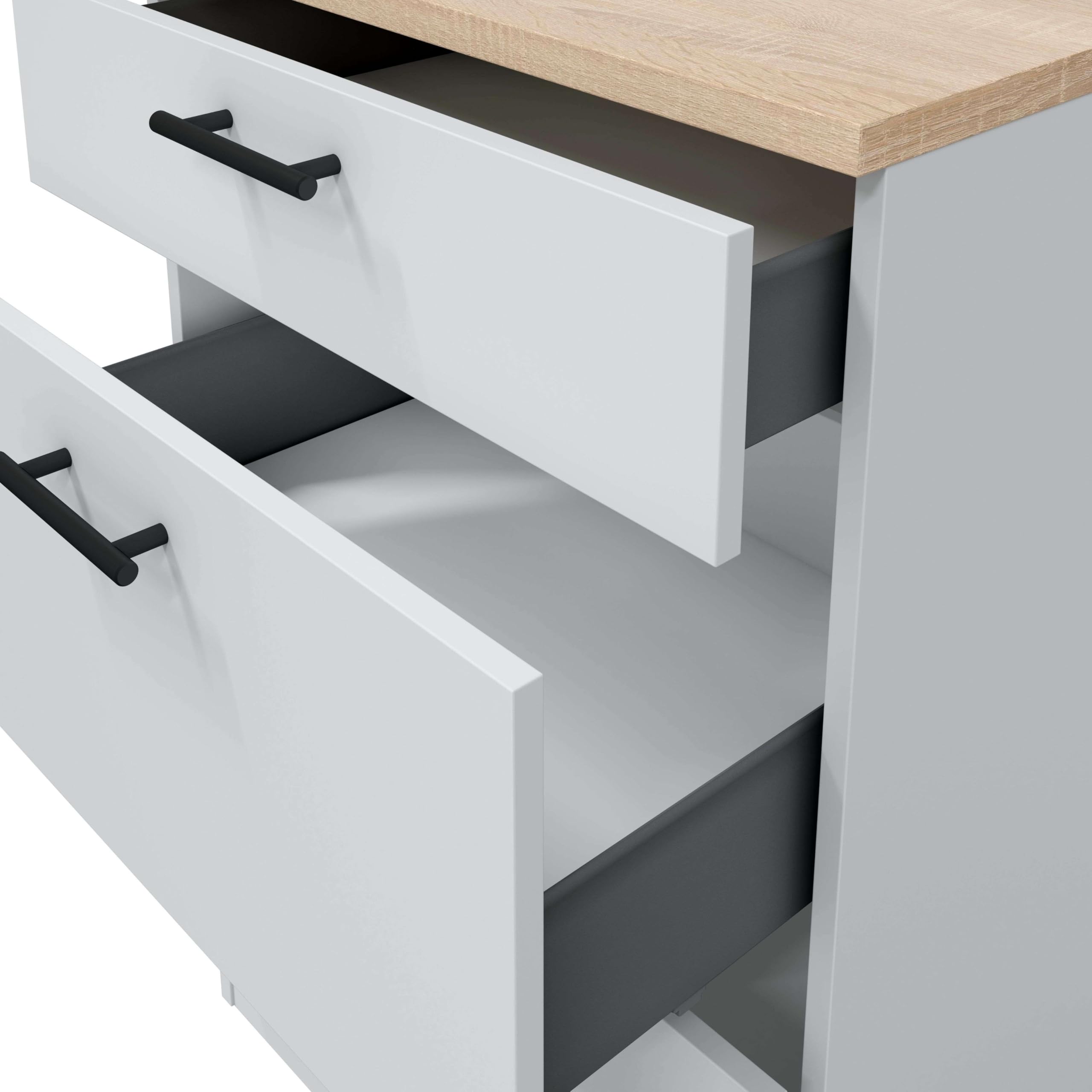 Bricohabitat Módulo Inferior Cocina Kira 3 Cajones Estilo Moderno Blanco Brillo y Roble Canadian 60x90x60 cm