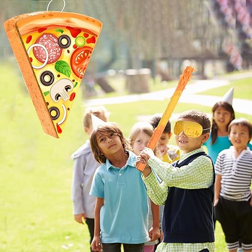Miniatura 5 de Pizza Piñata Pizza Slice - Recuerdo de fiesta, incluye palo con los ojos vendados y confeti, decoración de fiesta de cumpleaños temática de