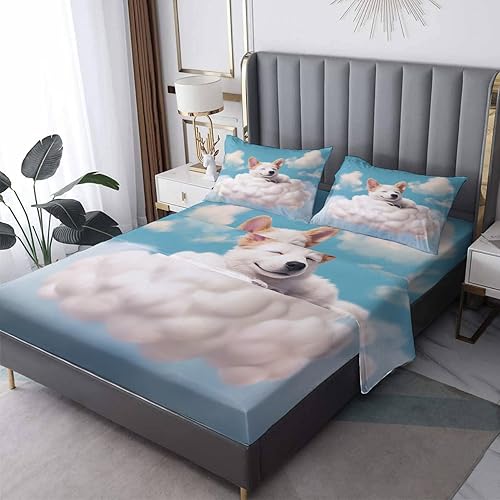 Miniatura 1 de Juego de sábanas Corgi Split King para cama ajustable, sábanas para perro, sábanas estampadas y juego de 5 piezas, microfibra suave con bolsillo