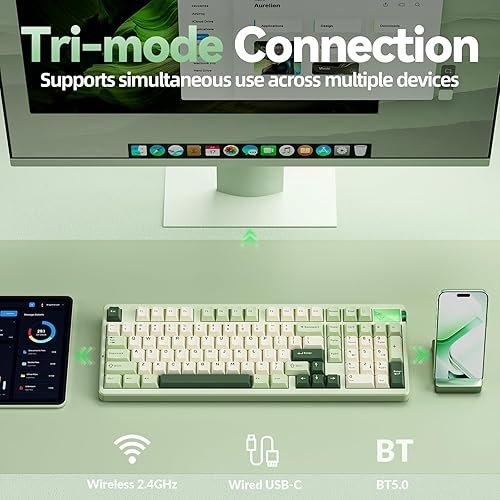 Miniatura 3 de LEOBOG A98 - Teclado mecánico 96% inalámbrico Tri-Mode BT5.02.4GHzUSB-C, teclado cremoso con teclado numérico, estructura de junta intercambiable en