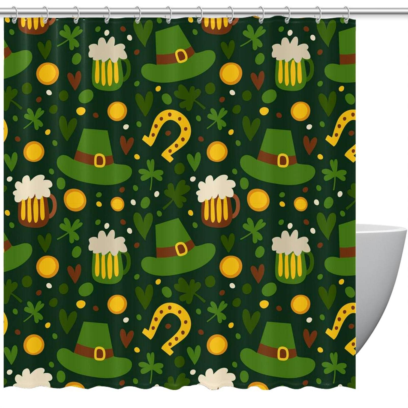 Rideau de douche à motif vert imperméable anti-éclaboussures 183x183cm