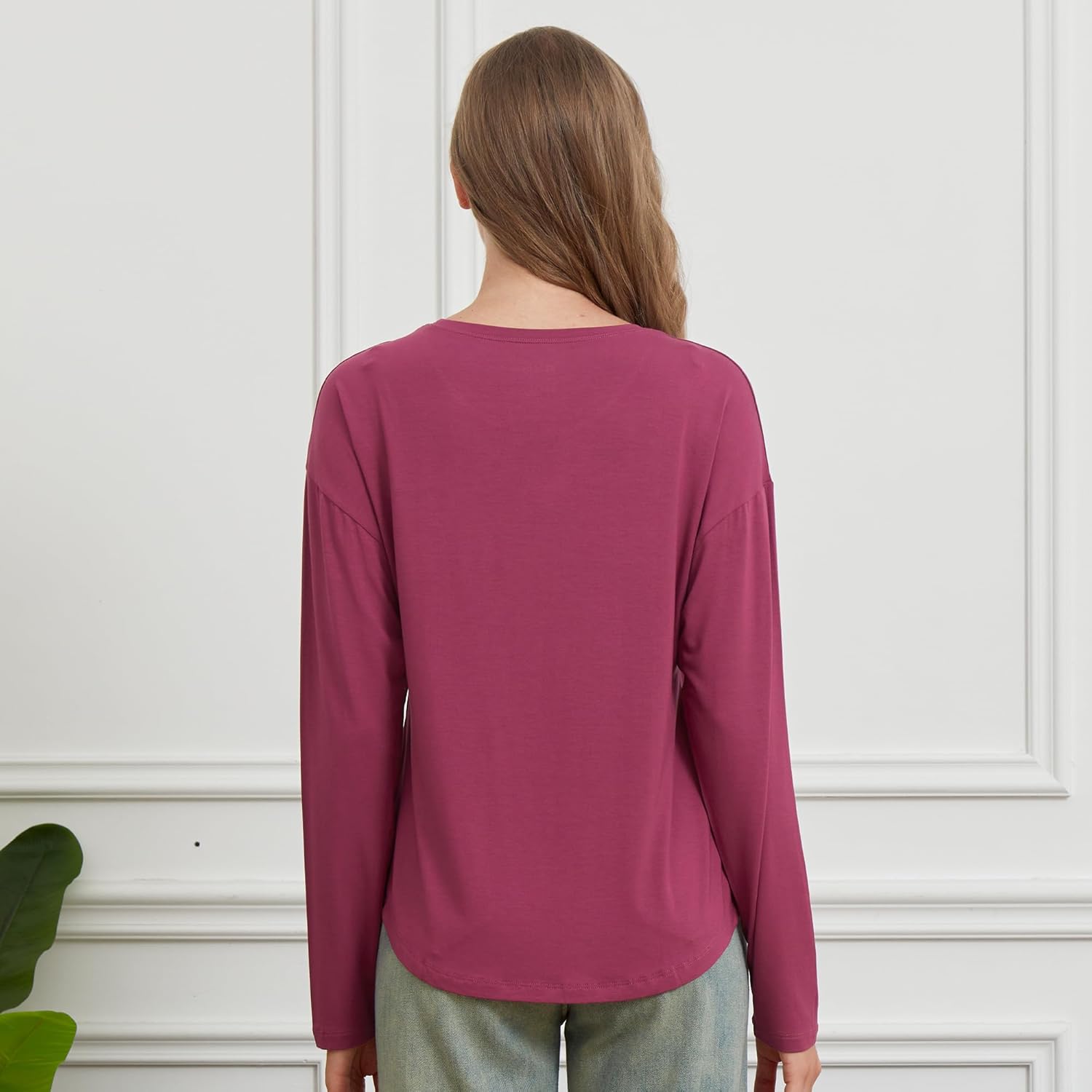 netdraw Women's Ultra Soft Bamboo Viscose Long Sleeve Dolman Shirts, Loose Fit Casual Batwing Lounge Sleep Pajama Tops - Image 4