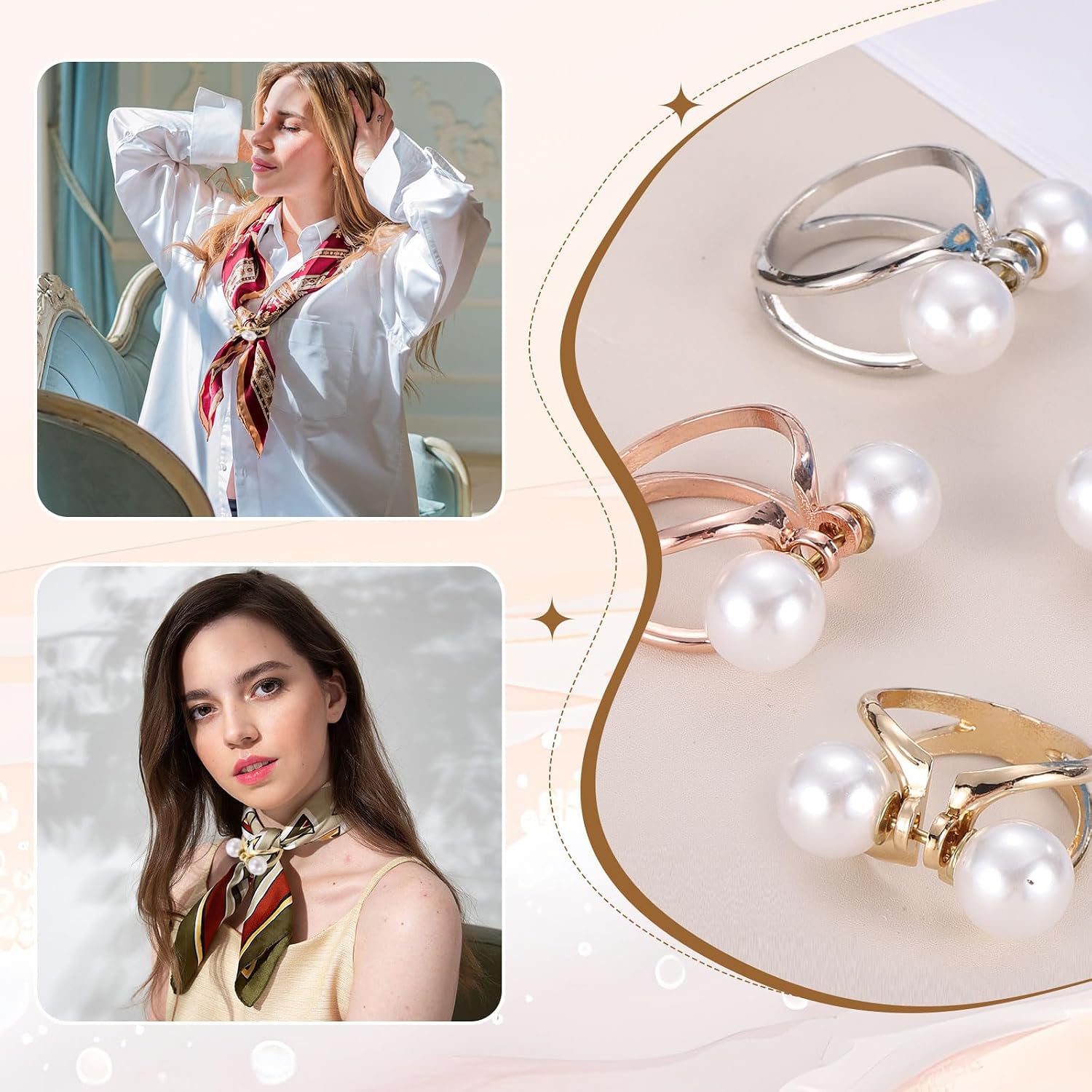 PATIKIL Silk Scarf Ring Clip, Pearls Bowknot Scarves Pin Shawl Slide Buckles Fashion Metal Clothing Ring Wrap Holder for Women Jewelry Accessories Gift