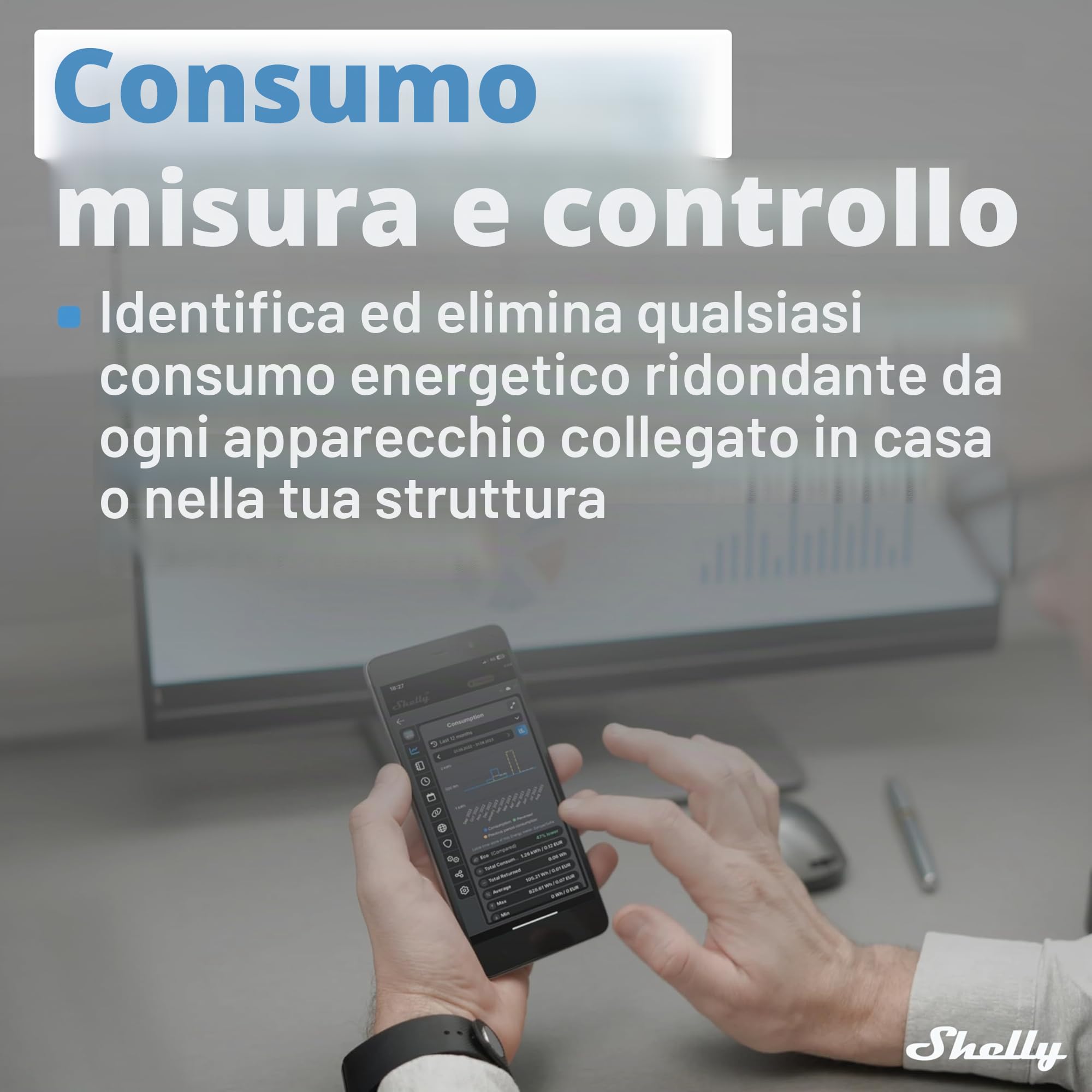 Shelly Plus PM Mini Pack Singolo, Relè Wi-Fi e Bluetooth, Monitoraggio dei Consumi, Misurazione Potenza di Elettrodomestici e Dispositivi Elettronici, Assistente Vocale Google e Alexa, Grigio