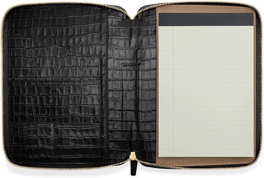 Leatherology Junior Zippered Padfolio with Notepad - Black Croc