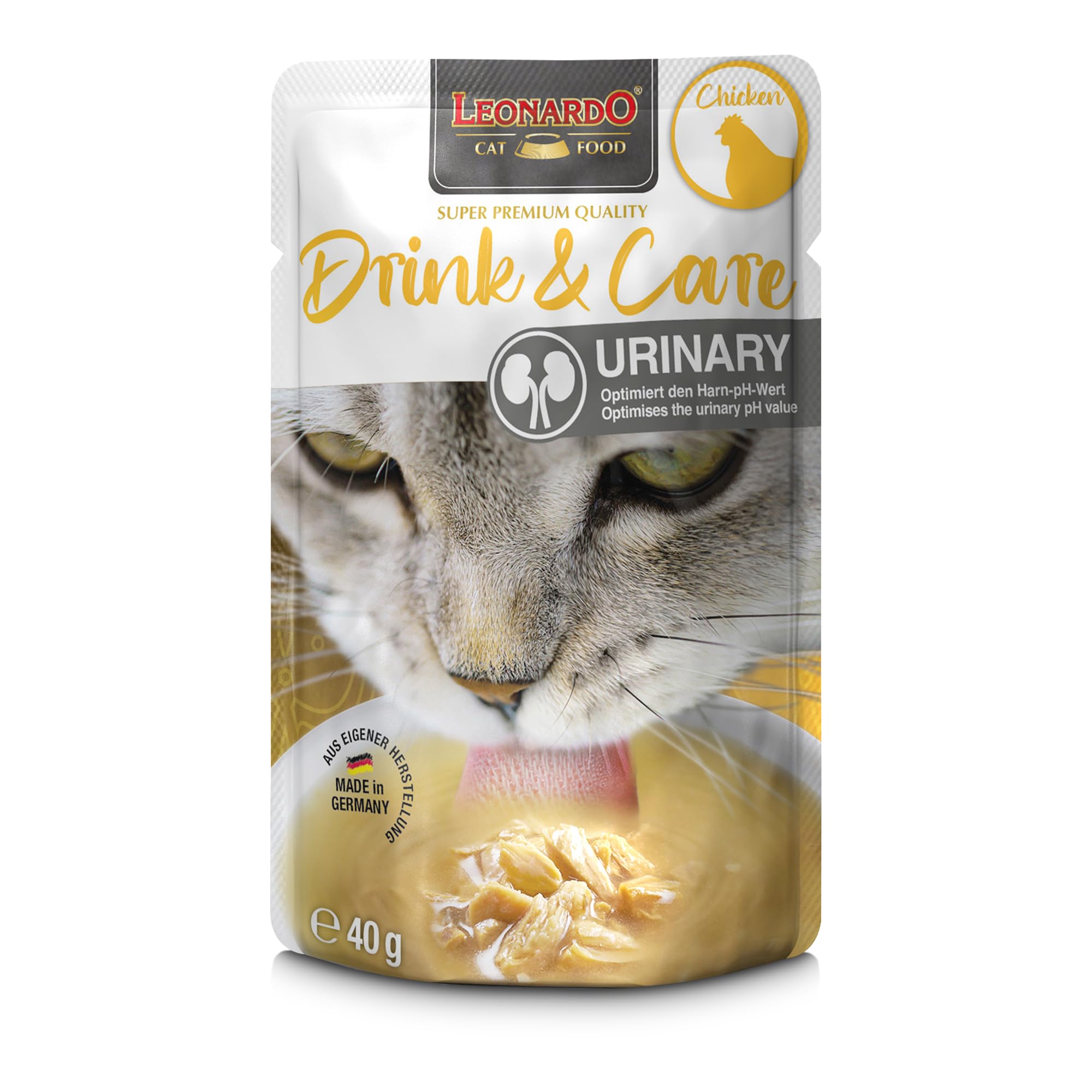 LEONARDO Drink & Care Urinary Chicken 20 x 40 g, pyszny napój dla kotów dla optymalnej wartości pH