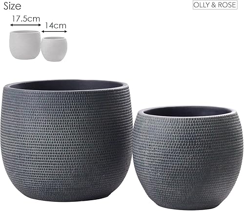 Miniatura 4 de Olly & Rose Barcelona - Juego de 2 macetas de cerámica negras de 7 y 5.5 pulgadas, macetas para interiores y exteriores (negro)