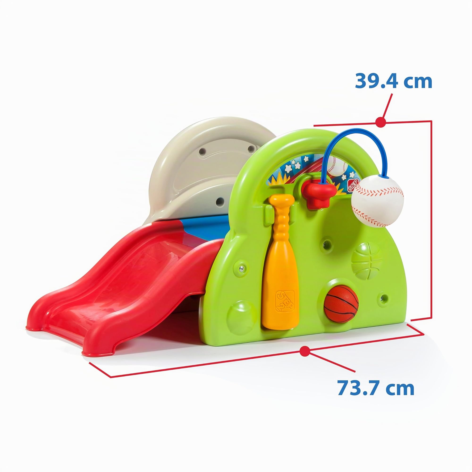 Step2 Sports-Tastic Activity Center Spielgerät mit Rutsche und vielen Spielmöglichkeiten | Kinderrutsche, Basketballkorb, Baseball & Schläger aus Kunststoff