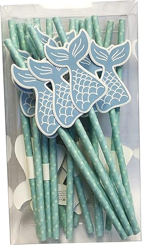 Juego de 20 paja de papel de cola de sirena azul