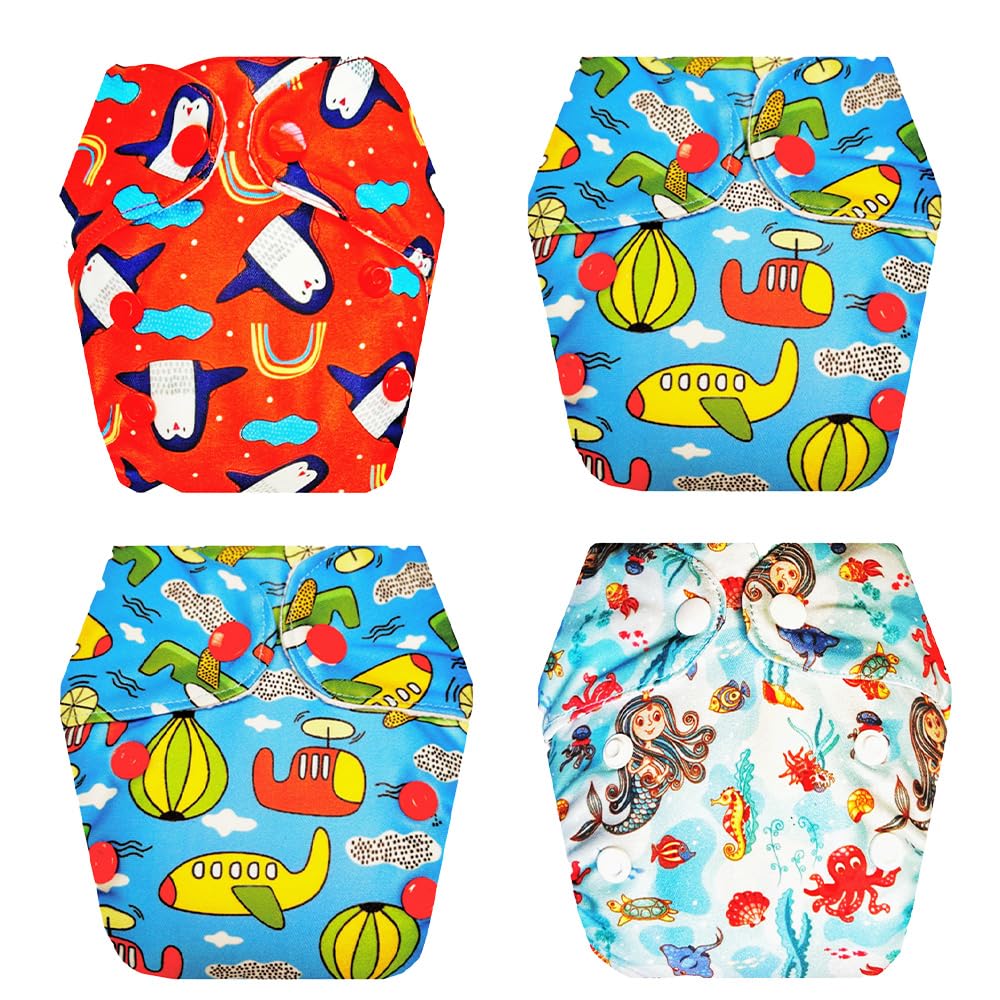 Premium Newborn Cloth Diaper with Integrated Soaker (Pack of 4) | Snug Fit | Leakproof | Travel Friendly | Everyday Diapering Essential | 0 – 4 Months | Unisex Baby