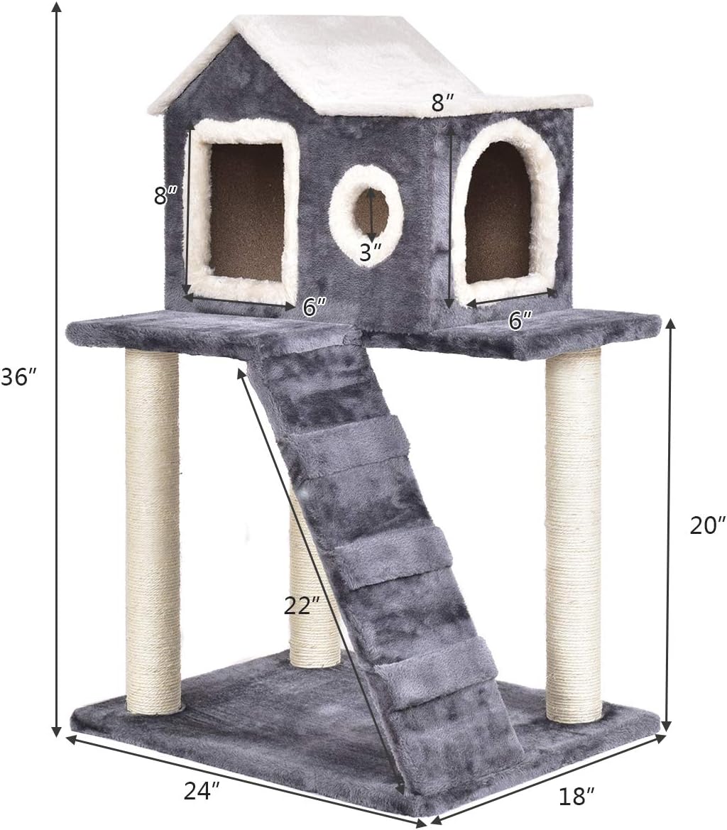 Tangkula Igloo Cat Tree, Pet Tower Kitty Condo, Lovely Pet Furniture with Scratching Posts and Ladder, Pet Play Toy House, Activity Centre Cat Tree - for Kittens, Cats and Pets (36'')