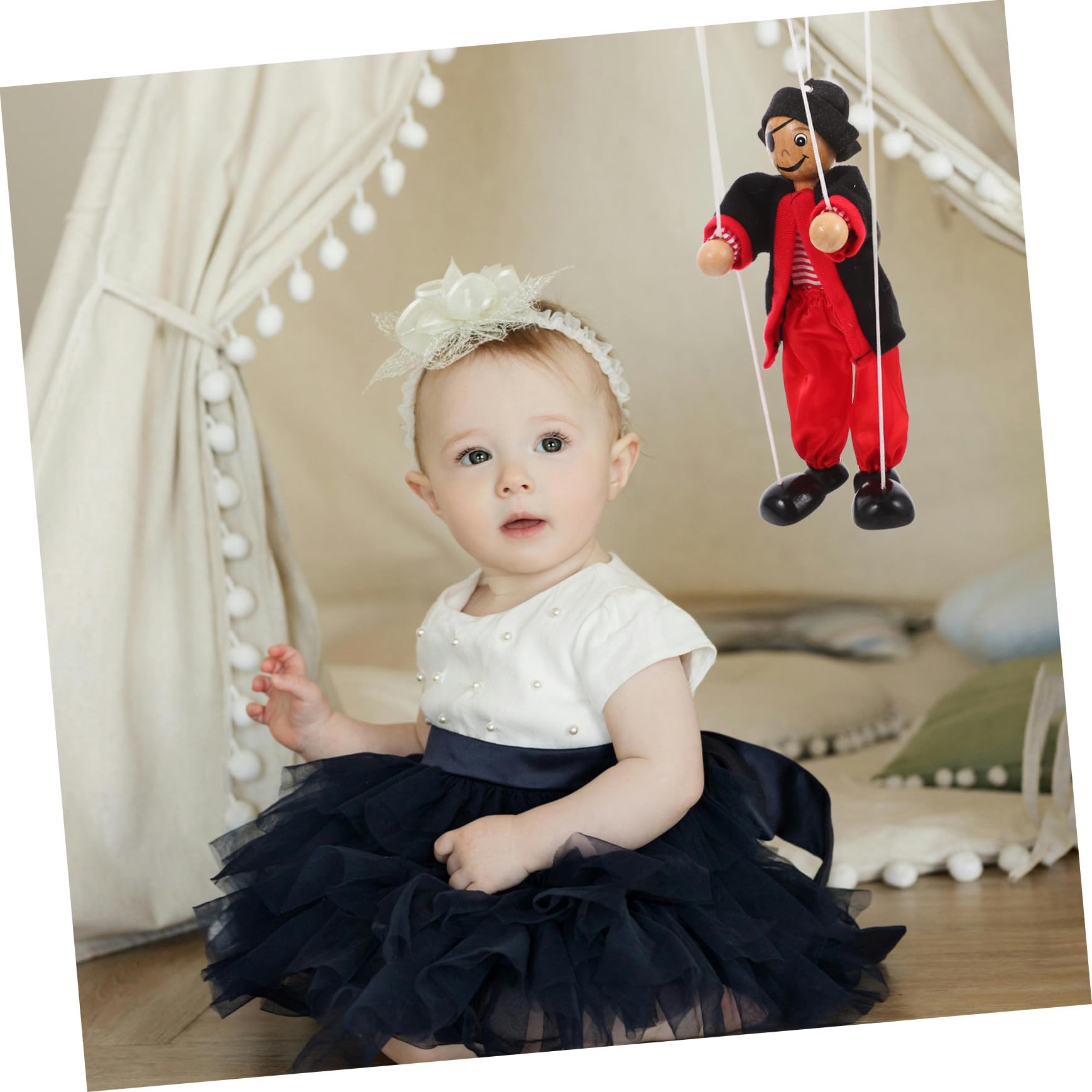 Marionnette À Fils Pirate en Bois 9.25In Jouet Interactif Parent-Enfant Théâtre Marionnettes Décoration Pirate Amusante