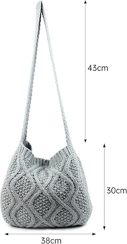 Miniatura 10 de ENBEI Bolsos de hombro para mujer, bolsos de ganchillo, bolso de compras de hombro, bolso de mano estético de lona bolso de mano lindo