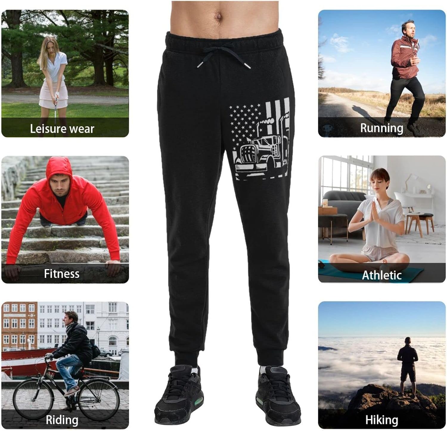 American Flag Truck Driver Sweatpants Men Long Pants with Pockets Long Pants Sports Casual Pants