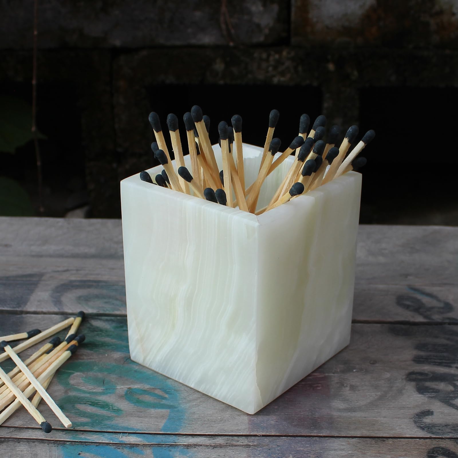 Natural Light Green Onyx Toothbrush Holders for Bathroom, Marble Makeup Brush Holder Countertop Organizer