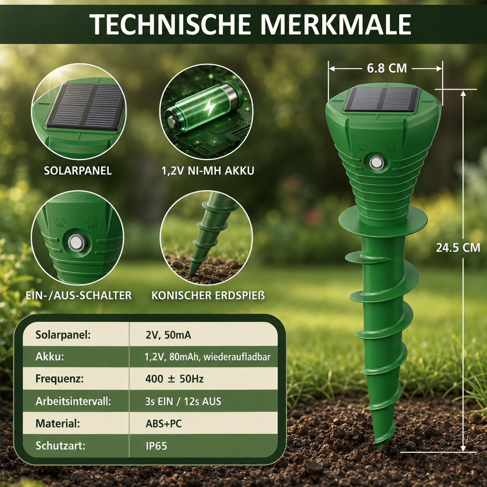 4 unidades de ahuyentador solar de topos para jardín, ratones ultrasónicos, IP65, resistente al agua, repelente de roedores y topos, ratones de campo y roedores de jardín