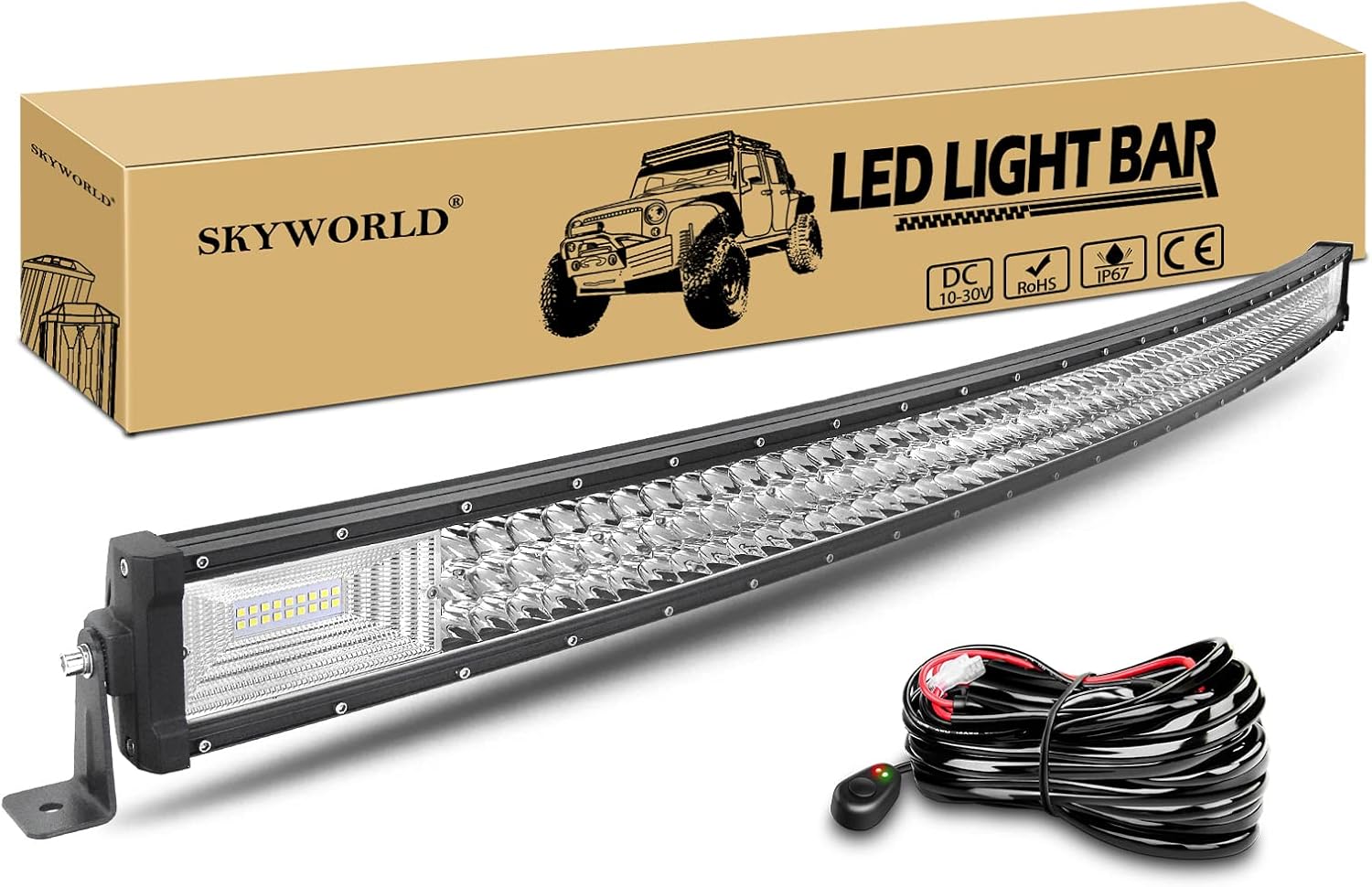 SKYWORLD 50 Pulgadas 648W Barra LED 4x4 Curva Barra de luz de Trabajo Faro Led Focos Led 12V 24V con kit de arnés de cableado para Coche Offroad Tractor SUV ATV UTV Camion Barco Todoterreno