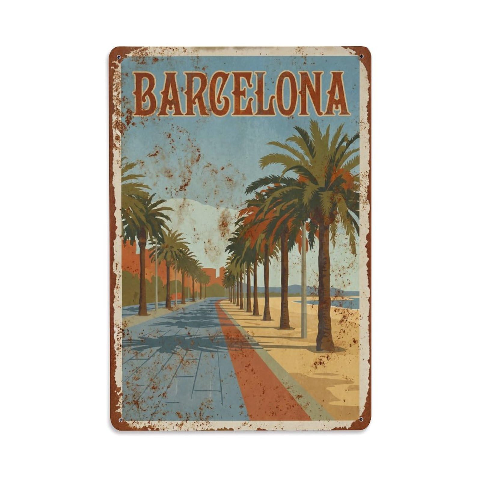 Vintage Travel Promenade Spain Waterfront Metal Tin Sign
