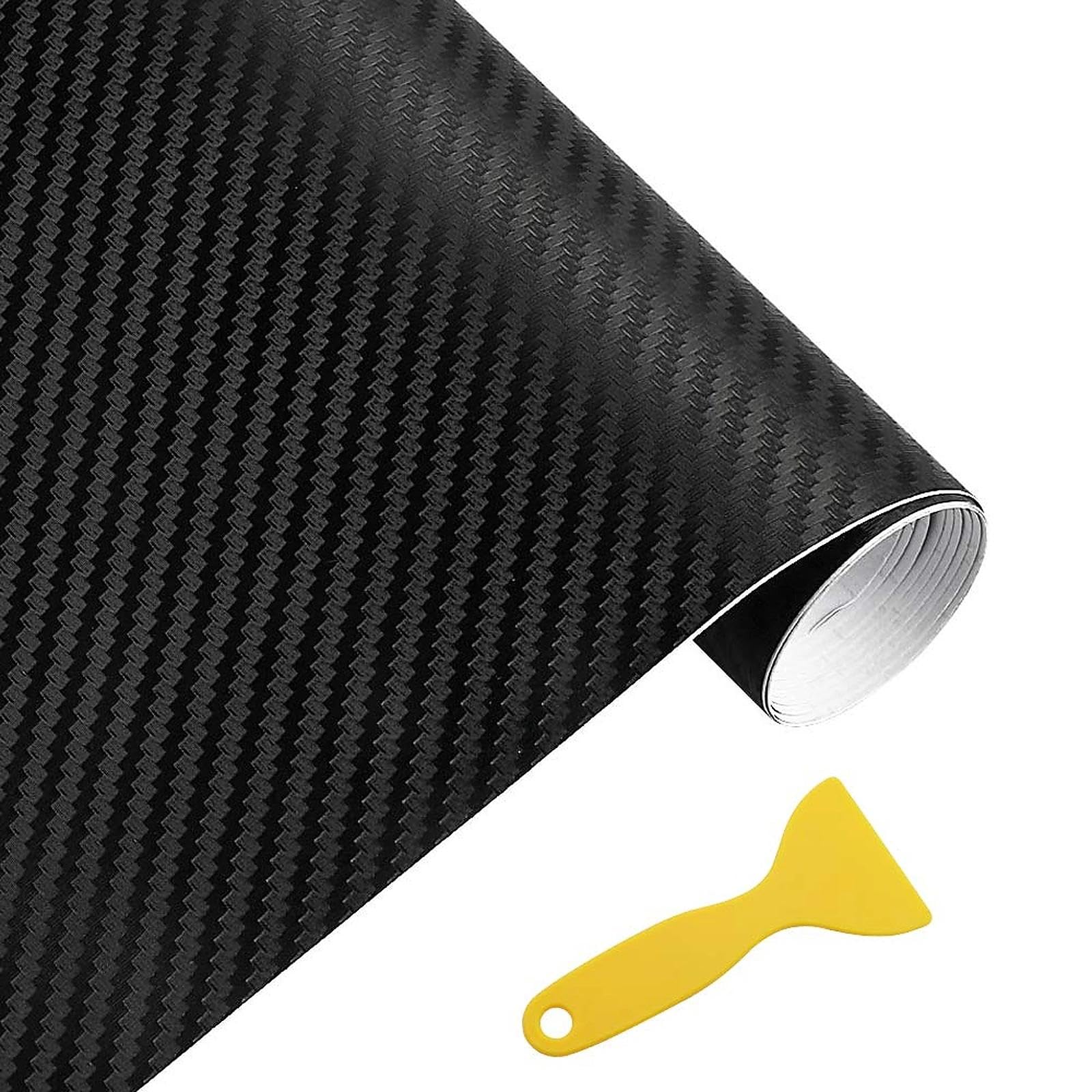 MZMing 3D Carbon Fibre Vinyl Wrap Roll 152x30cm Matte Black PVC Car Wrap Sheet Roll Waterproof No-Bubble Self-Adhesive Car Sticker - Texture 3D Effect for DIY Cars Vehicle Motorcycle Interior Exterior