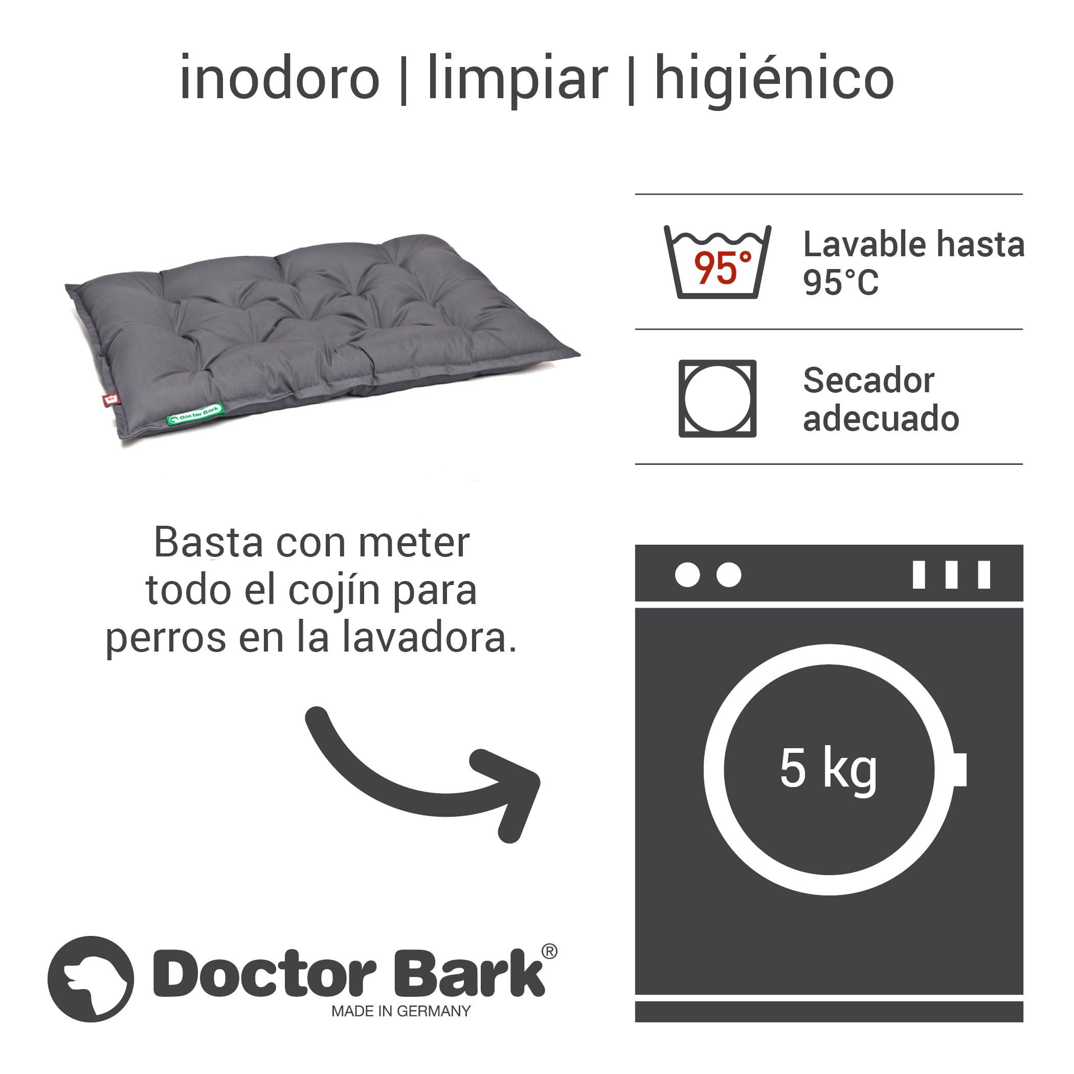 Doctor Bark Cojín para perros Urban – Cama ortopédica para perros grandes – lavable hasta 95 °C – Colchón para perros robusto para interiores y exteriores – Fabricado en Alemania (L – 80 x 60 cm,