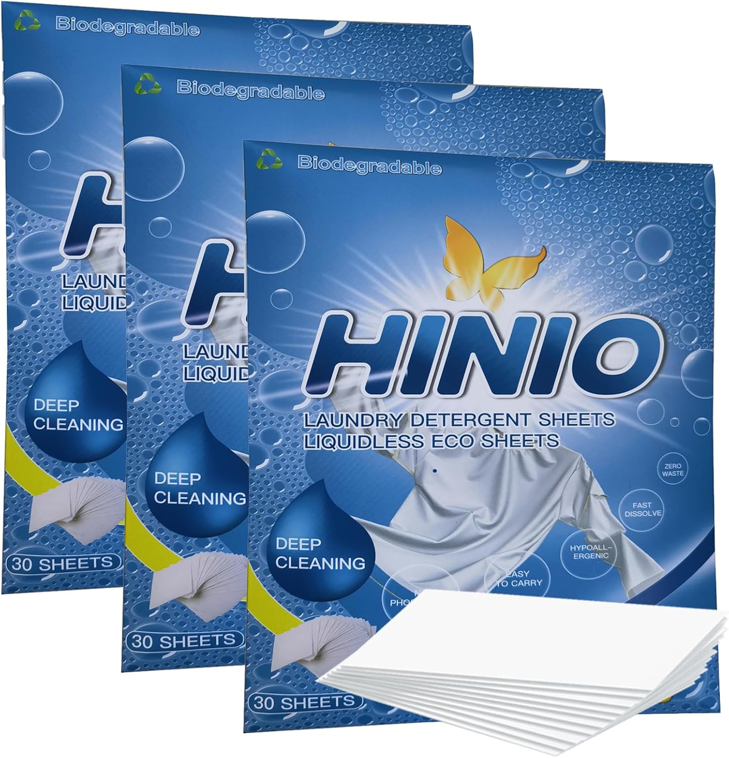Hinio Laundry Detergent Sheets 90 Count (Pack of 3) Fresh