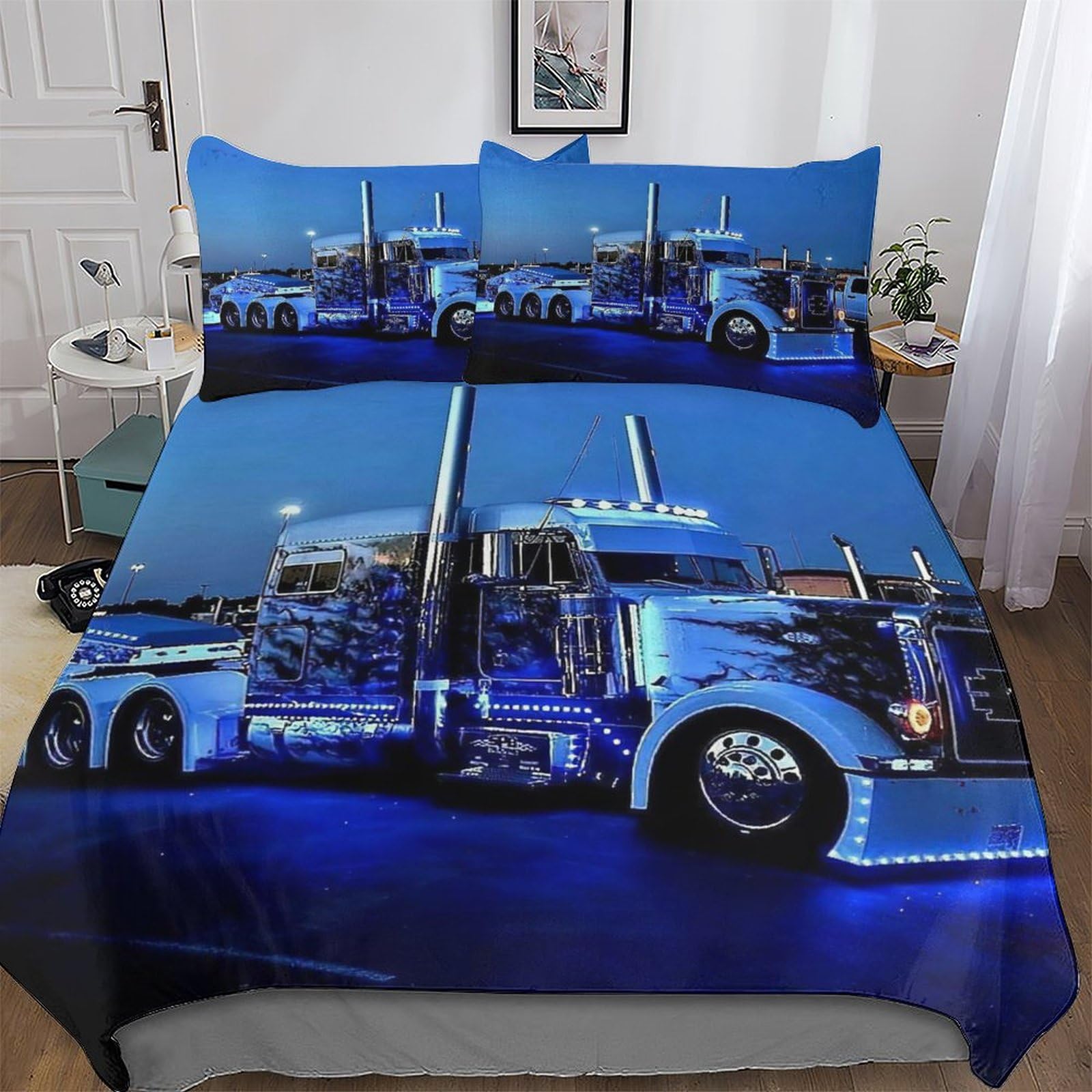 Truck Duvet Cover Set Microfibre Soft Quilt Covers 2 Pieces Bedding Cover with Pillowcase For Boys, Girls And Teenagers Single(135x200cm)