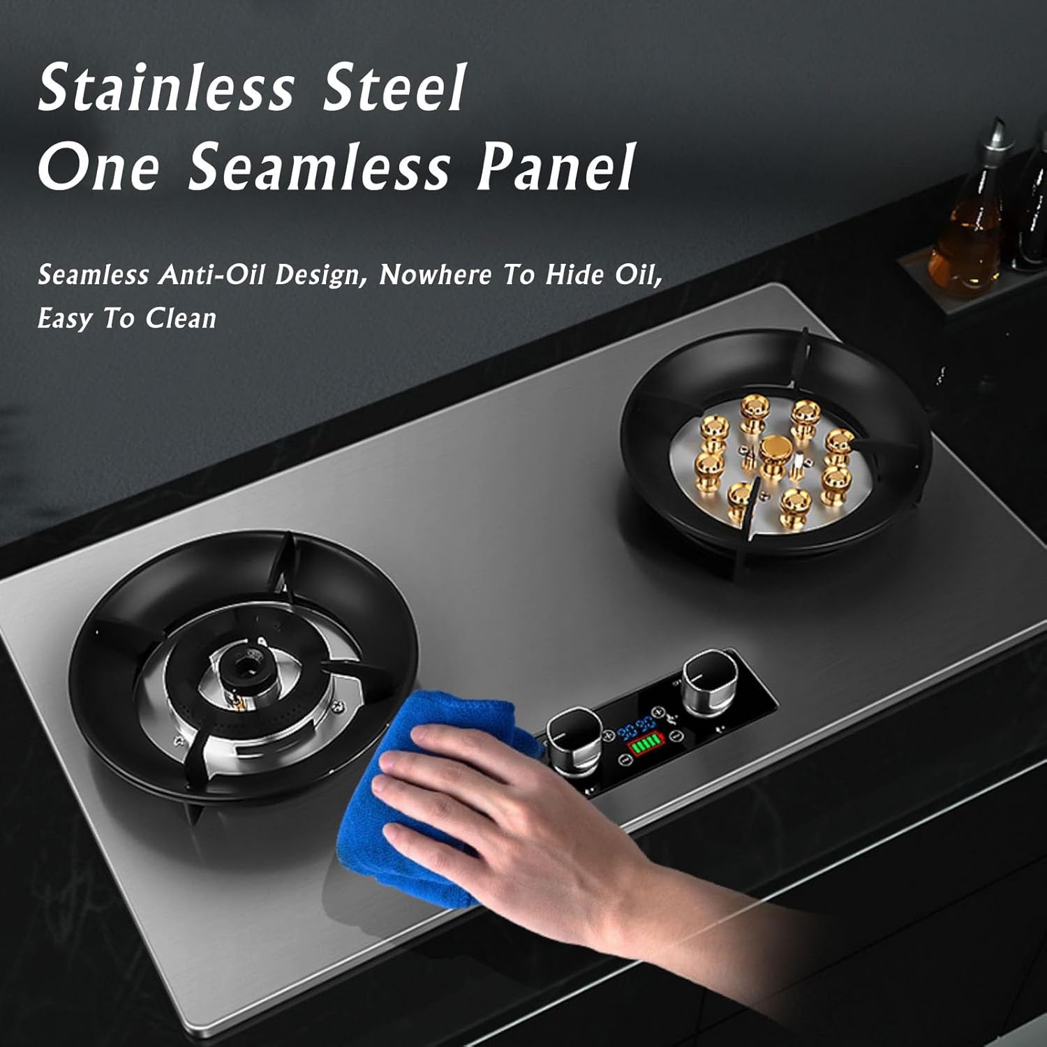 75CM Gas Stove 2 Burners 5.2KW, Stainless Steel Panel Accidental Flameout Protection Device, LPG/Natural Gas(Style 1,LPG)